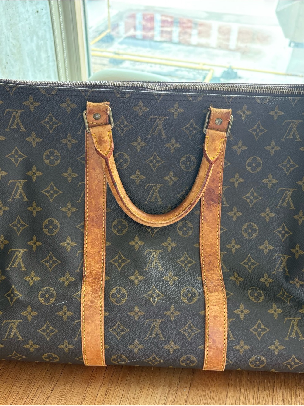 Authentic Louis Vuitton Monogram Canvas Keepall 55 Duffel in Brown and Tan - Picture 12 of 16